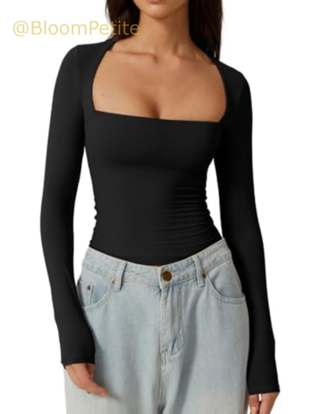 Sexy Square Neck Long Sleeve Fitted Double Lined Tee Going Out Top